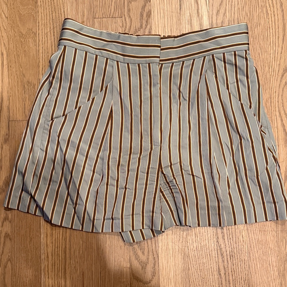 Veronica Beard High Waist Striped Shorts - Brown and Cream